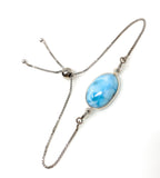 Larimar Gemstone Bracelet, Sterling Silver Adjustable Bolo Bracelet, AAA Quality Dominican Republic Larimar Bracelet, Gifts for Her