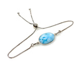 Larimar Gemstone Bracelet, Sterling Silver Adjustable Bolo Bracelet, AAA Quality Dominican Republic Larimar Bracelet, Gifts for Her