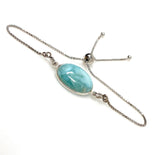 Larimar Gemstone Bracelet, Sterling Silver Adjustable Bolo Bracelet, AAA Quality Dominican Republic Larimar Bracelet, Gifts for Her