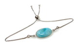 Larimar Gemstone Bracelet, Sterling Silver Adjustable Bolo Bracelet, AAA Quality Dominican Republic Larimar Bracelet, Gifts for Her