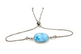 Larimar Gemstone Bracelet, Sterling Silver Adjustable Bolo Bracelet, AAA Quality Dominican Republic Larimar Bracelet, Gifts for Her