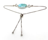 Larimar Gemstone Bracelet, Sterling Silver Adjustable Bolo Bracelet, AAA Quality Dominican Republic Larimar Bracelet, Gifts for Her