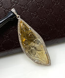 Carved Citrine Pave Diamond Pendant, Spiritual Healing November Birthstone Jewelry, Crystal Pendant, Solar Plexus Chakra Gemstone Jewelry