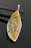 Carved Citrine Pave Diamond Pendant, Spiritual Healing November Birthstone Jewelry, Crystal Pendant, Solar Plexus Chakra Gemstone Jewelry