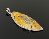 Carved Citrine Pave Diamond Pendant, Spiritual Healing November Birthstone Jewelry, Crystal Pendant, Solar Plexus Chakra Gemstone Jewelry