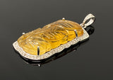 Carved Citrine Pave Diamond Gemstone Pendant, November Birthstone Silver Jewelry, Spiritual Healing Crystal Jewelry, Solar Plexus Chakra