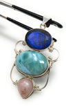 Gemstone Pendant - Larimar, Pink Opal and Labradorite , Wire Wrapped Pendant, Silver Jewelry Gifts for Her, Bohemian Jewelry