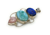 Gemstone Pendant - Larimar, Pink Opal and Labradorite , Wire Wrapped Pendant, Silver Jewelry Gifts for Her, Bohemian Jewelry