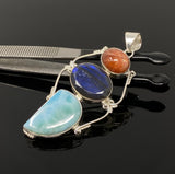 Gemstone Pendant - Larimar, Labradorite and Sunstone , Wire Wrapped Pendant, Silver Jewelry Gifts for Her, Bohemian Jewelry