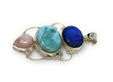 Gemstone Pendant - Larimar, Pink Opal and Labradorite , Wire Wrapped Pendant, Silver Jewelry Gifts for Her, Bohemian Jewelry
