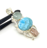Gemstone Pendant - Larimar, Aquamarine and Morganite , Wire Wrapped Pendant, Silver Jewelry Gifts for Her, Bohemian Jewelry