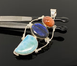 Gemstone Pendant - Larimar, Labradorite and Sunstone , Wire Wrapped Pendant, Silver Jewelry Gifts for Her, Bohemian Jewelry