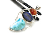 Gemstone Pendant - Larimar, Labradorite and Sunstone , Wire Wrapped Pendant, Silver Jewelry Gifts for Her, Bohemian Jewelry