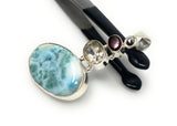 Natural Larimar with Garnet and Yellow Rutile Gemstone Pendant, Sterling Silver Jewelry, Larimar Pendant, Bohemian Jewelry