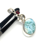 Natural Larimar with Garnet and Yellow Rutile Gemstone Pendant, Sterling Silver Jewelry, Larimar Pendant, Bohemian Jewelry