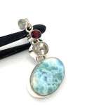 Natural Larimar with Garnet and Yellow Rutile Gemstone Pendant, Sterling Silver Jewelry, Larimar Pendant, Bohemian Jewelry