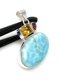 Natural Larimar with Garnet and Citrine Gemstone Pendant, Sterling Silver Jewelry, Larimar Pendant, Citrine Pendant, Bohemian Jewelry