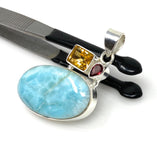 Natural Larimar with Garnet and Citrine Gemstone Pendant, Sterling Silver Jewelry, Larimar Pendant, Citrine Pendant, Bohemian Jewelry