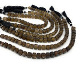 8" Natural Smoky Quartz Gemstone Beads, 3 D Cube Box Beads, Jewelry Supplies, Wholesale Bulk Beads, 8mm - 9mm