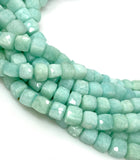 8" Peruvian Amazonite Gemstone Beads, 3D Cube Box Beads, Jewelry Supplies, Wholesale Bulk Beads, 7-8mm