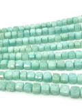8" Peruvian Amazonite Gemstone Beads, 3D Cube Box Beads, Jewelry Supplies, Wholesale Bulk Beads, 7-8mm