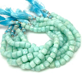 8" Peruvian Amazonite Gemstone Beads, 3D Cube Box Beads, Jewelry Supplies, Wholesale Bulk Beads, 7-8mm