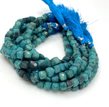 Natural Chrysocolla Gemstone Beads, Chrysocolla 3D Cube Box Beads, Wholesale Bulk Beads, Jewelry Supplies, 7mm -8mm, 8” strand