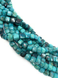 Natural Chrysocolla Gemstone Beads, Chrysocolla 3D Cube Box Beads, Wholesale Bulk Beads, Jewelry Supplies, 7mm -8mm, 8” strand