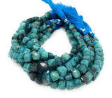 Natural Chrysocolla Gemstone Beads, Chrysocolla 3D Cube Box Beads, Wholesale Bulk Beads, Jewelry Supplies, 7mm -8mm, 8” strand