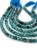 Natural Chrysocolla Gemstone Beads, Chrysocolla 3D Cube Box Beads, Wholesale Bulk Beads, Jewelry Supplies, 7mm -8mm, 8” strand
