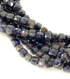 Natural Iolite Beads, Gemstone Beads, 3D Cube Box Beads, Wholesale Bulk Beads, 8" Strand