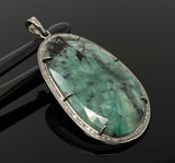 Rare Emerald Diamond Pendant, May Birthstone Silver Gemstone Pendant, Spiritual Healing Crystal Jewelry, Heart Chakra Jewelry 2.5”x 1.30”