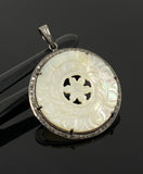 Mother of Pearl Pave Diamond Pendant, Natural Gemstone Pendant, Nacre Pendant, Sterling Silver Jewelry Gifts for Her