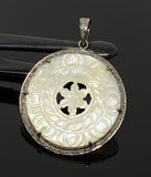 Mother of Pearl Pave Diamond Pendant, Natural Gemstone Pendant, Nacre Pendant, Sterling Silver Jewelry Gifts for Her