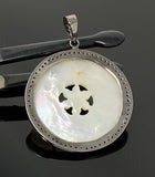 Mother of Pearl Pave Diamond Pendant, Natural Gemstone Pendant, Nacre Pendant, Sterling Silver Jewelry Gifts for Her