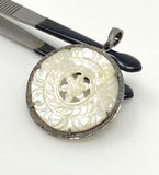 Mother of Pearl Pave Diamond Pendant, Natural Gemstone Pendant, Nacre Pendant, Sterling Silver Jewelry Gifts for Her