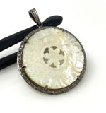Mother of Pearl Pave Diamond Pendant, Natural Gemstone Pendant, Nacre Pendant, Sterling Silver Jewelry Gifts for Her