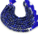 Lapis Lazuli Gemstone Beads, Bulk Wholesale Beads, Lapis Lazuli 3D Cube Box Beads, Jewelry Supplies, 8" Strand