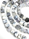 Dendrite Opal Gemstone Beads, Dendrite 3D Cube Box Beads, Bulk Wholesale Beads, 7mm - 8mm, 8” Strand