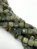 Cats Eye Gemstone Beads, Natural Chrysoberyl Green Cats Eye Beads, 3D Cube Box Beads, Bulk Wholesale Beads, Jewelry Supplies, 8" Strand