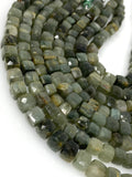 Cats Eye Gemstone Beads, Natural Chrysoberyl Green Cats Eye Beads, 3D Cube Box Beads, Bulk Wholesale Beads, Jewelry Supplies, 8" Strand