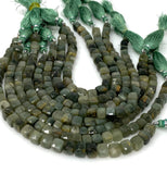 Cats Eye Gemstone Beads, Natural Chrysoberyl Green Cats Eye Beads, 3D Cube Box Beads, Bulk Wholesale Beads, Jewelry Supplies, 8" Strand