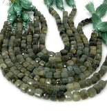 Cats Eye Gemstone Beads, Natural Chrysoberyl Green Cats Eye Beads, 3D Cube Box Beads, Bulk Wholesale Beads, Jewelry Supplies, 8" Strand