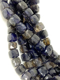 Natural Iolite Beads, Gemstone Beads, 3D Cube Box Beads, Wholesale Bulk Beads, 8" Strand