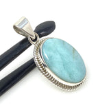 Natural Larimar Gemstone Pendant, Bohemian Jewelry, Sterling Silver Pendant, Gifts for Her, 1.50” x 0.75”