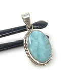 Natural Larimar Gemstone Pendant, Bohemian Jewelry, Sterling Silver Pendant, Gifts for Her, 1.50” x 0.75”
