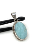 Natural Larimar Gemstone Pendant, Bohemian Jewelry, Sterling Silver Pendant, Gifts for Her, 1.50” x 0.75”