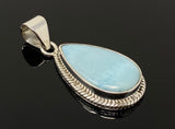 Larimar Pendant, Gemstone Pendant, Bohemian Jewelry, Sterling Silver Pendant, Natural Gemstone Pendant, 1.60” x 0.75”