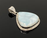 Larimar Pendant, Gemstone Pendant, Bohemian Jewelry, Sterling Silver Pendant, Natural Gemstone Pendant, 1.65” x 1.15”