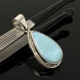 Larimar Pendant, Gemstone Pendant, Bohemian Jewelry, Sterling Silver Pendant, Natural Gemstone Pendant, 1.60” x 0.75”